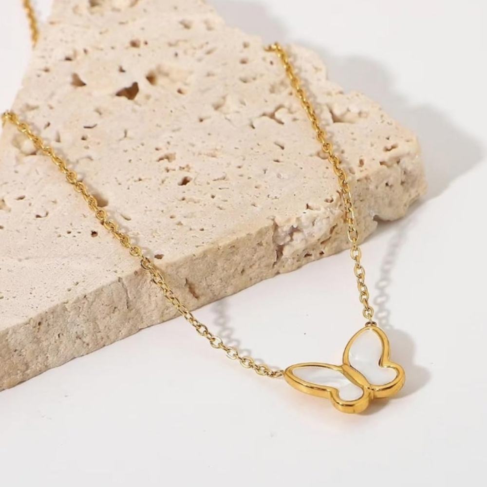 Iridescent Butterfly Goldtone Stainless Steel Necklace